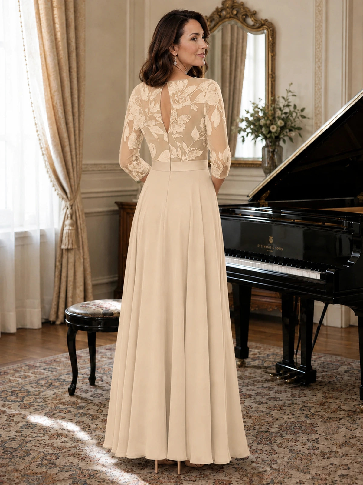 Lace Applique Wide-Leg Chiffon Mother of the Bride Jumpsuit