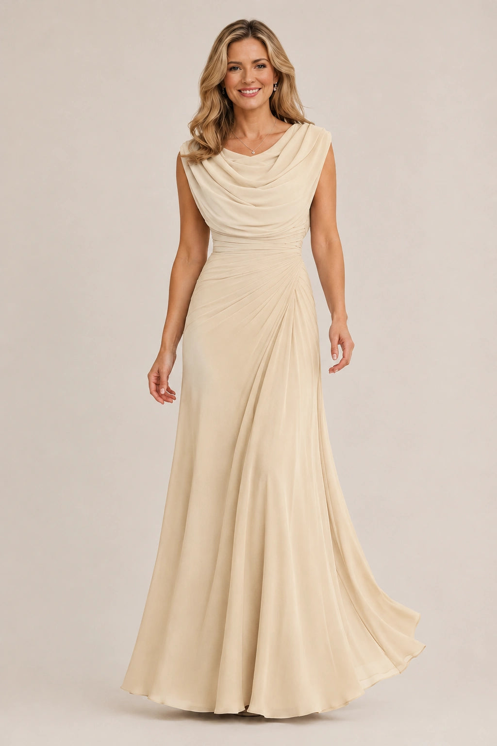 Cowl Neck Ruched Chiffon Mother of the Bride Dress