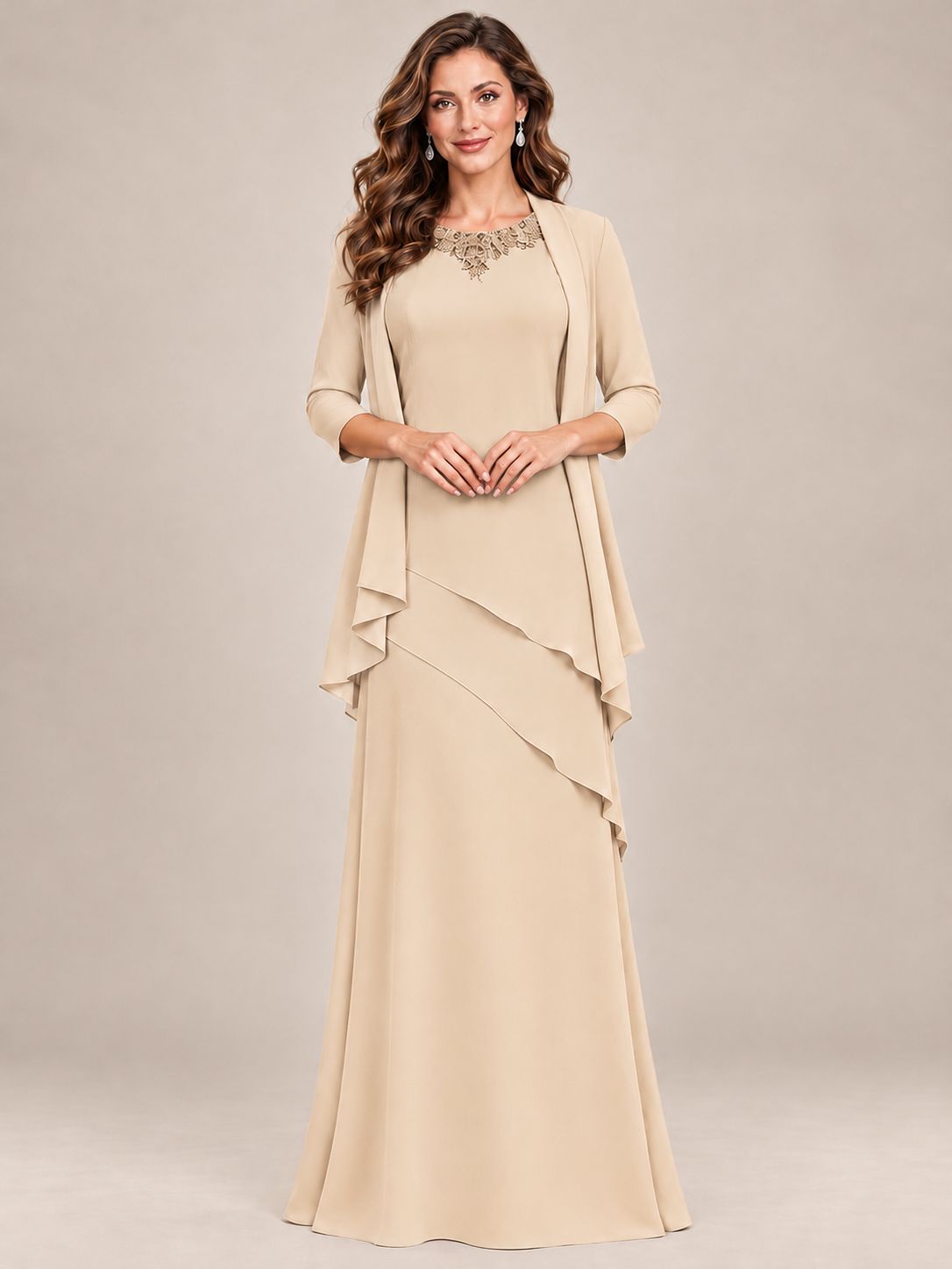 Dusty Blue Two-Piece Chiffon Mother of the Bride Dress with Jacket