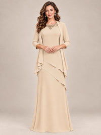 Dusty Blue Two-Piece Chiffon Mother of the Bride Dress with Jacket