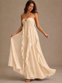 Srapless Sweetheart Chiffon Prom Dress Ruffle Formal Evening Gown