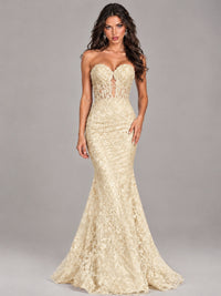 Strapless Corset Mermaid Prom Dress Lace Appliqué Formal Gown