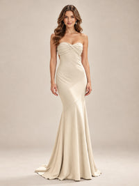 Light Blue Strapless Sweetheart Mermaid Prom Dress with Pleated Bodice