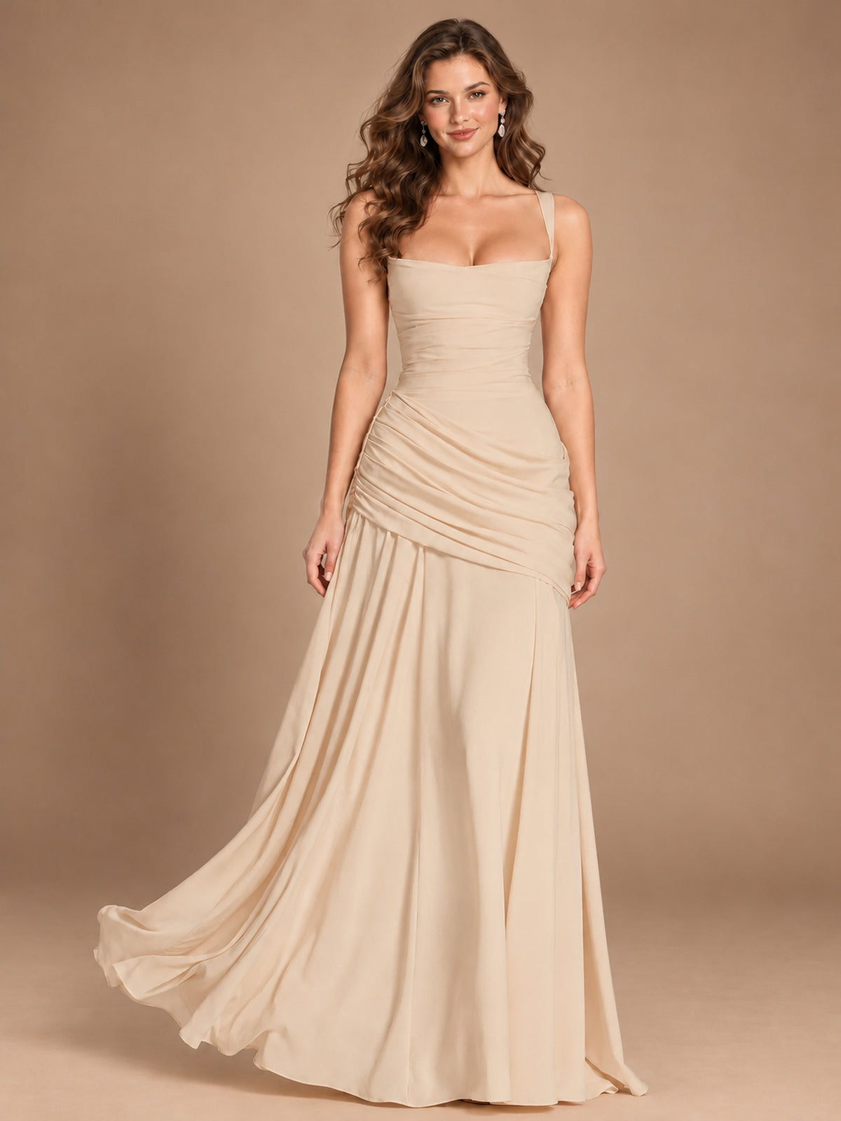 Butter Yellow Square Neck Ruched A-Line Prom Dress