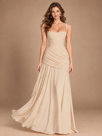 Butter Yellow Square Neck Ruched A-Line Prom Dress