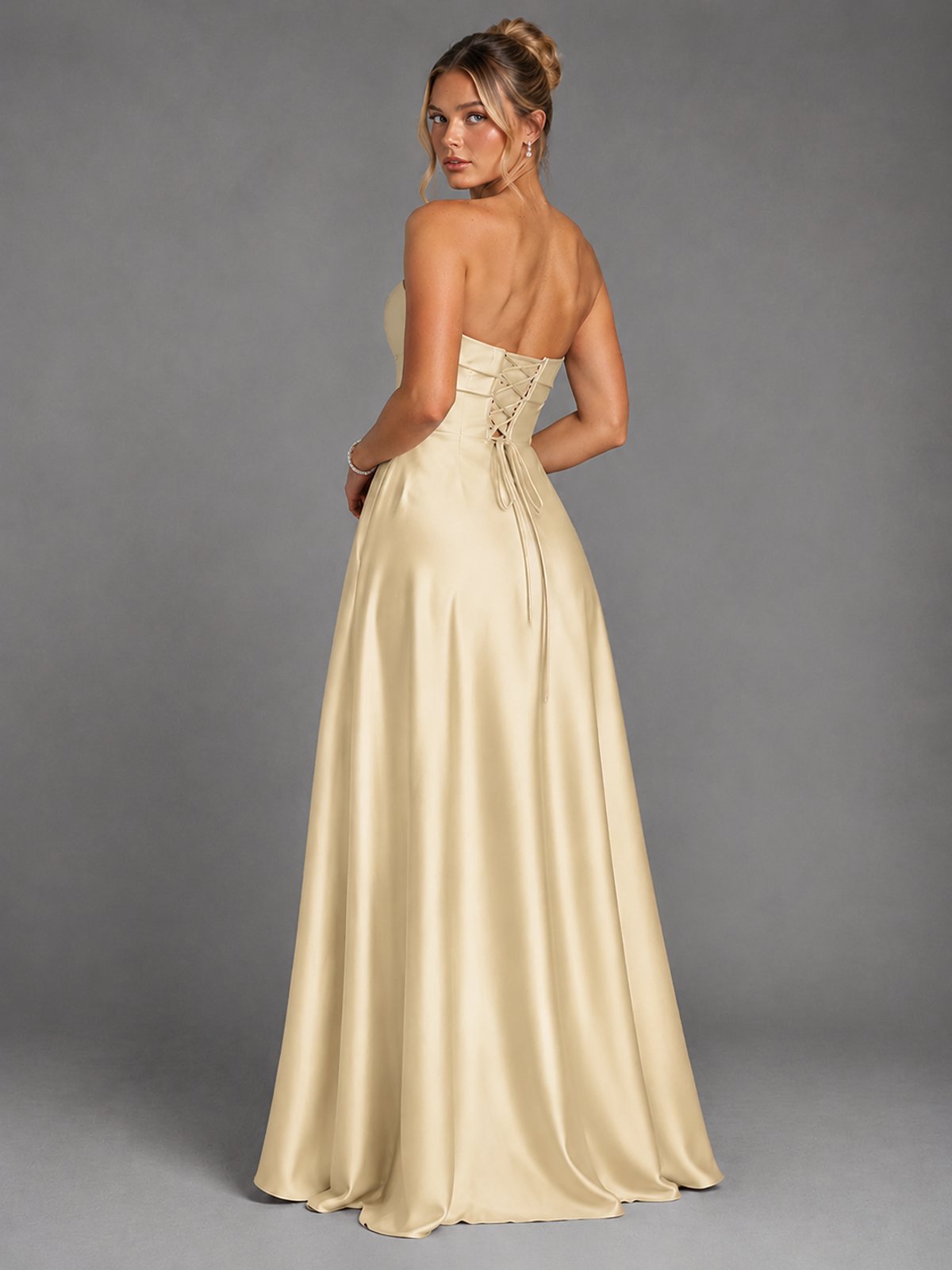 Sweetheart Neck Strapless Satin A-Line Prom Dress