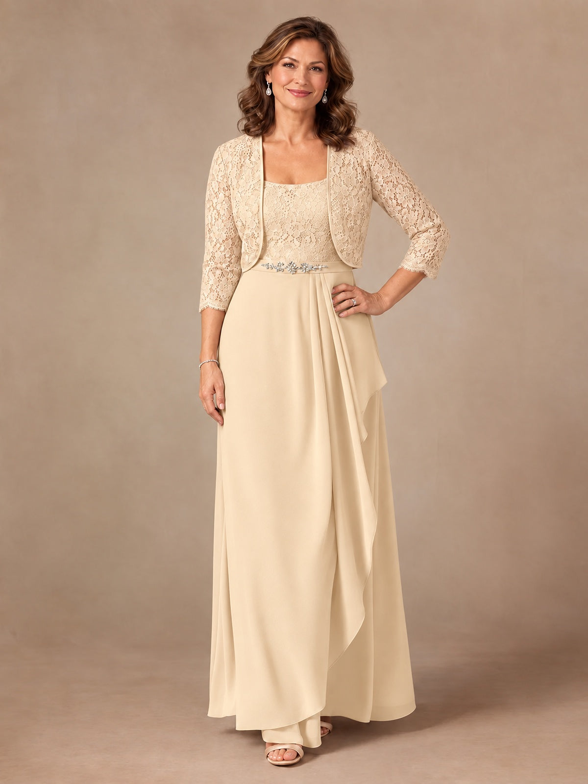 Blush Pink A-Line Mother of the Bride Dress with Lace Jacket and Ruffles