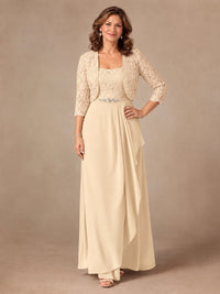 Blush Pink A-Line Mother of the Bride Dress with Lace Jacket and Ruffles