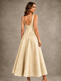 Tea-Length Satin Mother of the Bride Dress with 3D Flower Detail