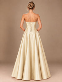 Blush Pink Strapless Satin A-Line Prom Dress with Ruched Bodice