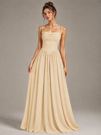 Spaghetti Strap Ruched Chiffon Maxi Dress with Backless