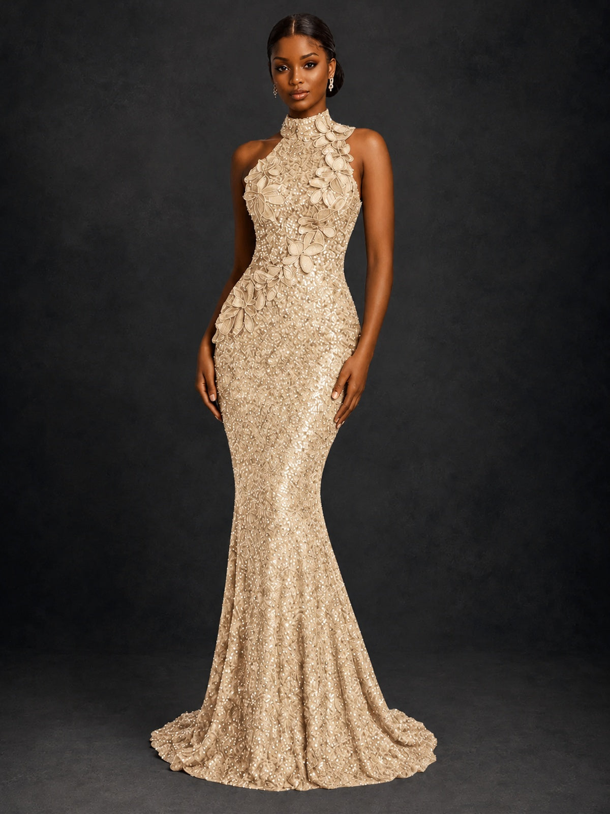 Sparkly Sequin High Neck Mermaid Prom Dress