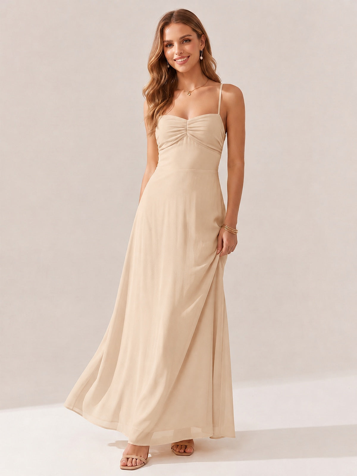 JOVELLEE Yellow Sweetheart Ruched Bust Chiffon Maxi Dress