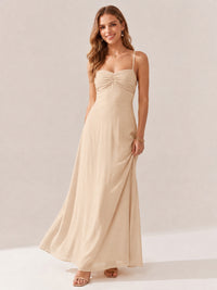 JOVELLEE Yellow Sweetheart Ruched Bust Chiffon Maxi Dress