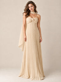 Sweetheart Neckline Pleated Prom Dress Strapless A-line Formal Dress with Flowy Scarf