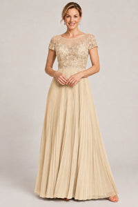 Embroidered Lace Pleated Mother of the Bride Dress