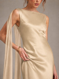 Burgundy Satin Mermaid Cape Maxi Dress