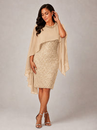 Floral Sheath Mother of the Bride Dress with Cape Overlay