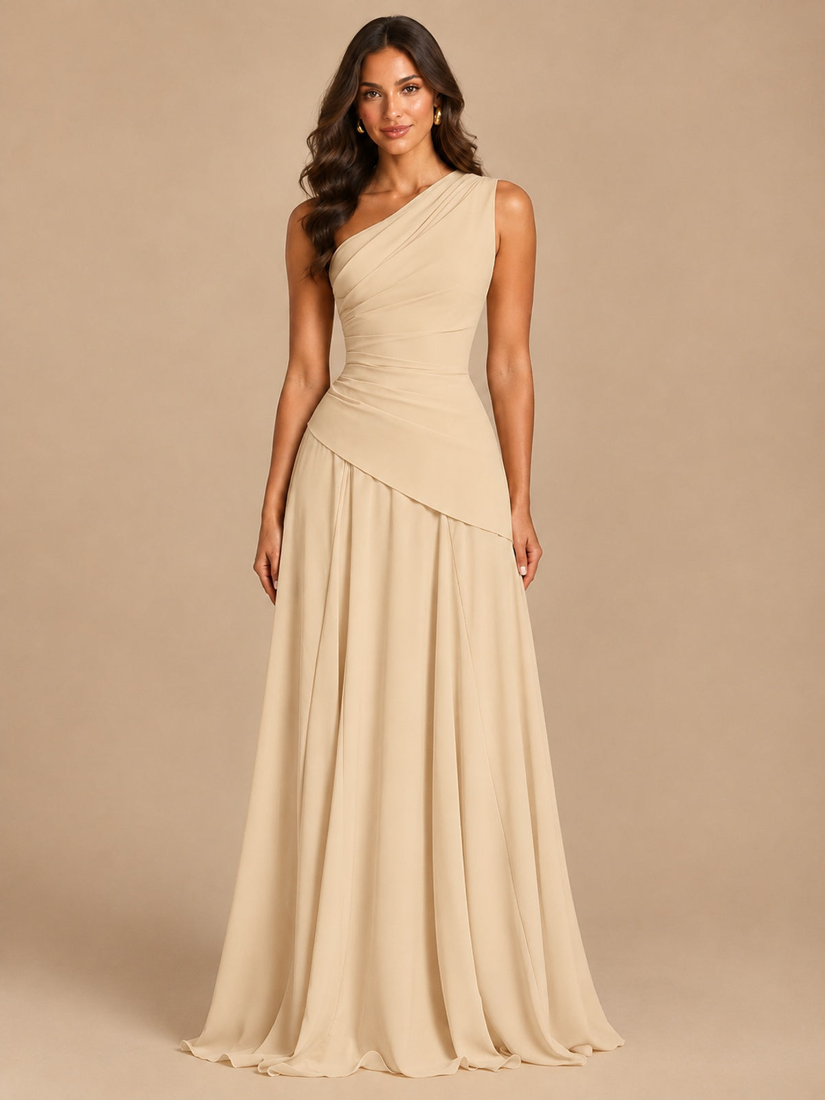 One Shoulder Prom Dress A-line Ruched Women Wedding Formal Gowns