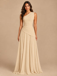 One Shoulder Prom Dress A-line Ruched Women Wedding Formal Gowns