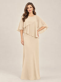 Champagne-Chiffon 2 Piece A Line Mother of The Bride Dresses with Cape