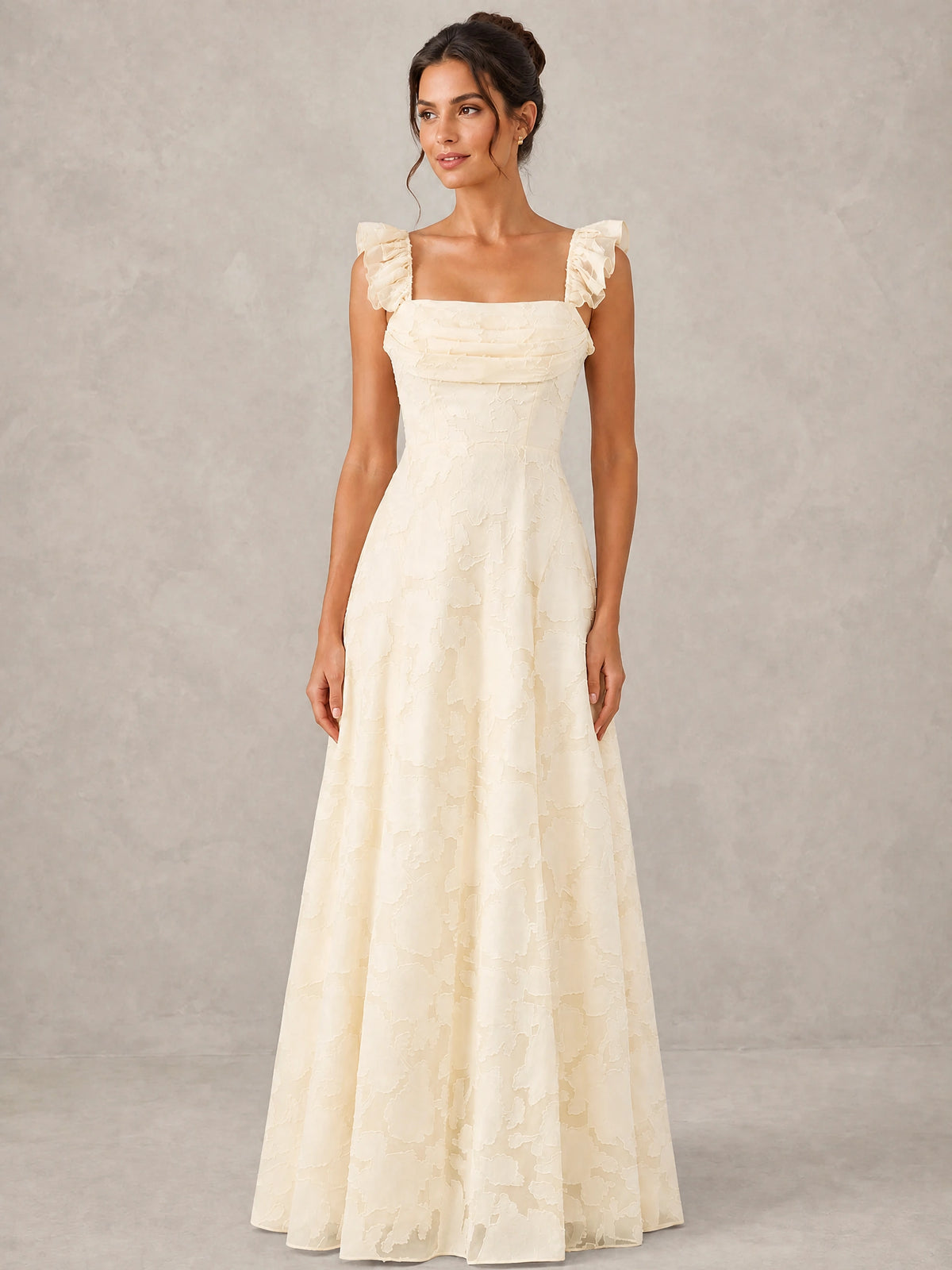 Jacquard Square Neck A-Line Maxi Dress