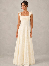 Jacquard Square Neck A-Line Maxi Dress