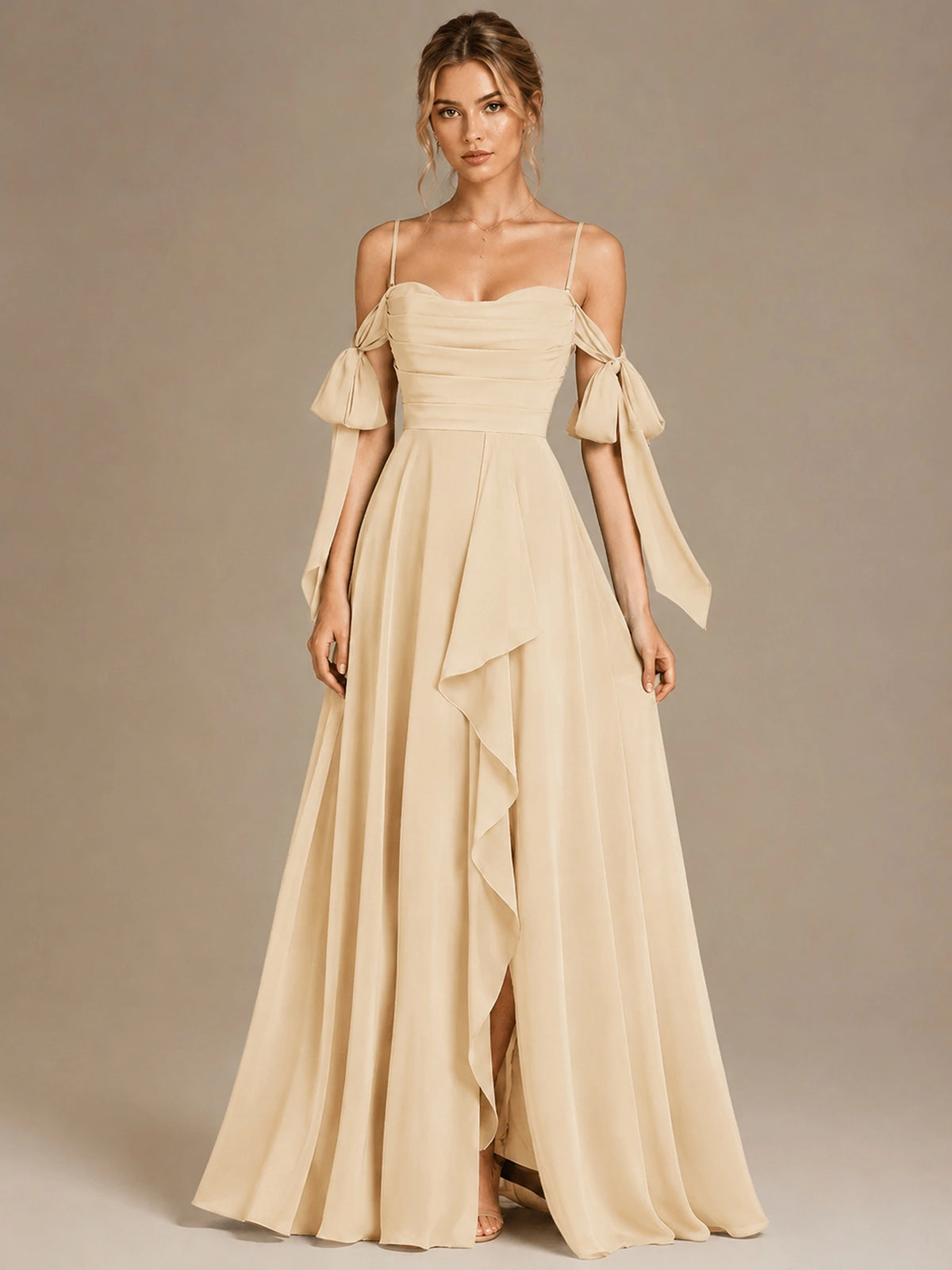 A-Line Ruffles Chiffon Bridesmaid Dress with Slit