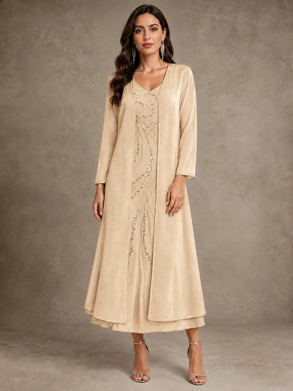 Sequin Chiffon Mother of the Bride Dress with Jacket