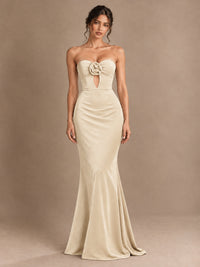 Emerald Green Strapless Mermaid Prom Dress with 3D Rose & Keyhole Cutout
