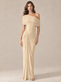 Elegant Draped Off Shoulder Ruched Mermaid Chiffon Formal Evening Gown