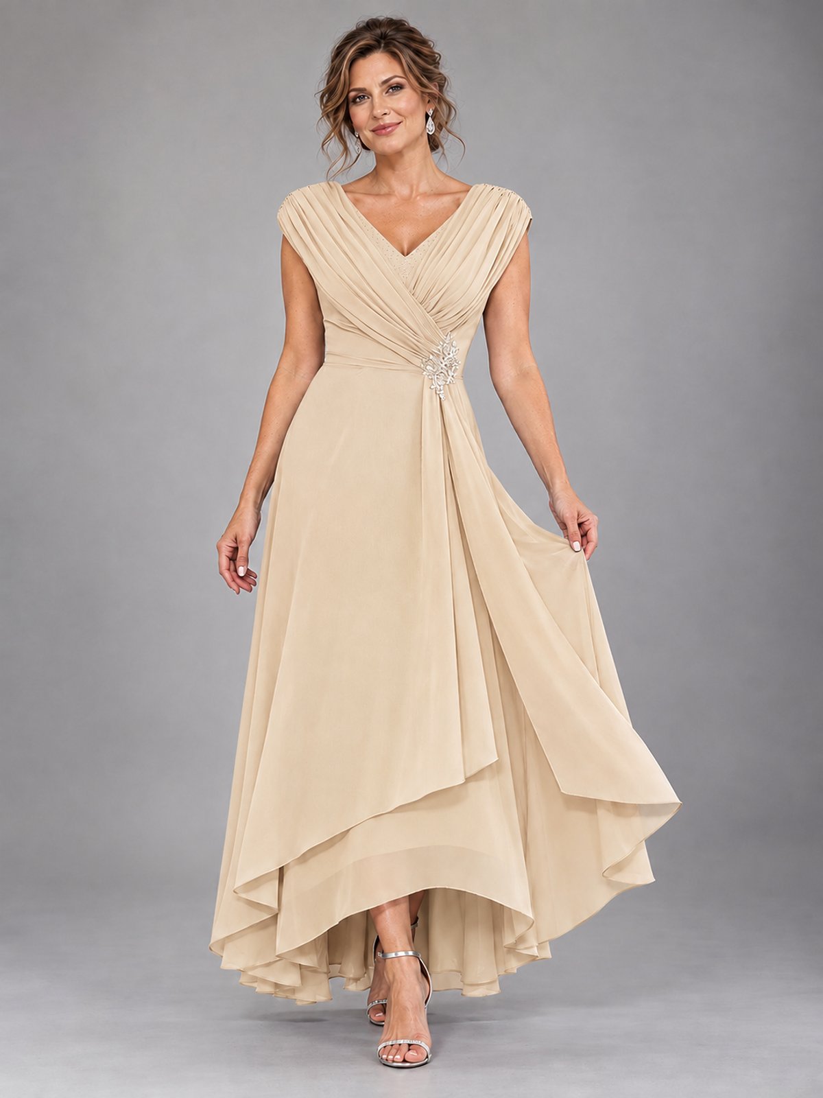 Cap Sleeve Chiffon A-Line Mother of the Bride Dress