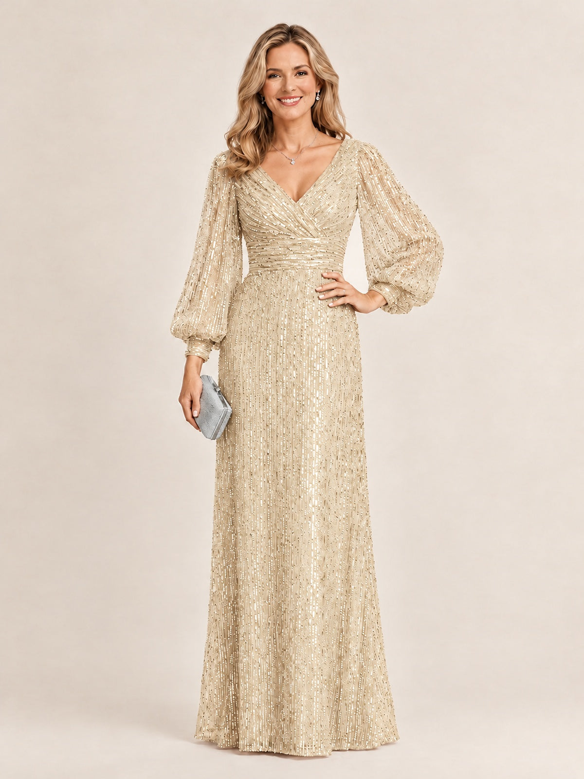 Sparkle Sequin Mother of The Bride Dresses with Long Sleeves