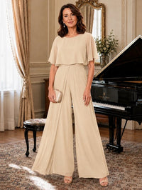 Chiffon Mother of the Bride Jumpsuit with Layered Cape Sleeves