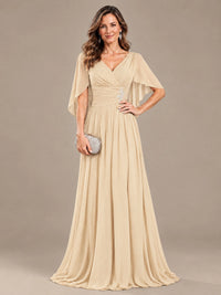 Ruched V Neck Mother of The Bride Dresses with Shawls Appliques and Cap Sleeves