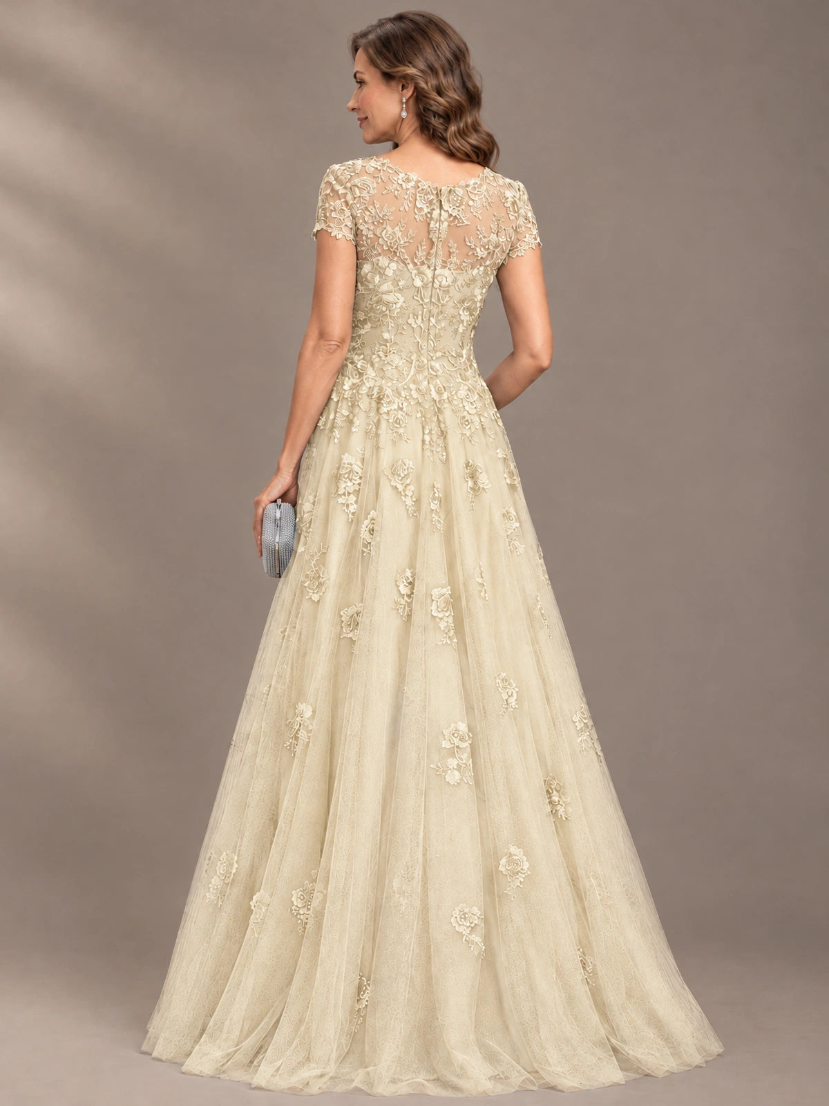 Lace Appliques A-line Mother of The Bride Dresses with Short Sleeves