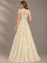 Lace Appliques A-line Mother of The Bride Dresses with Short Sleeves
