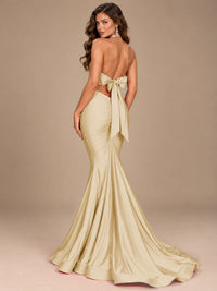 Pink Halter Deep V-Neck Ruched Mermaid Prom Dress