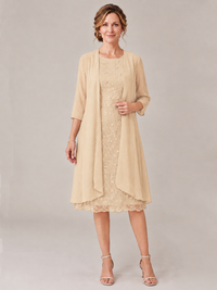 Tea Length Sequin Lace Mother of The Bride Dress with Chiffon Jacket