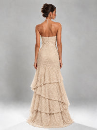 Halter Tiered Mermaid Prom Dress with Sparkly Lace