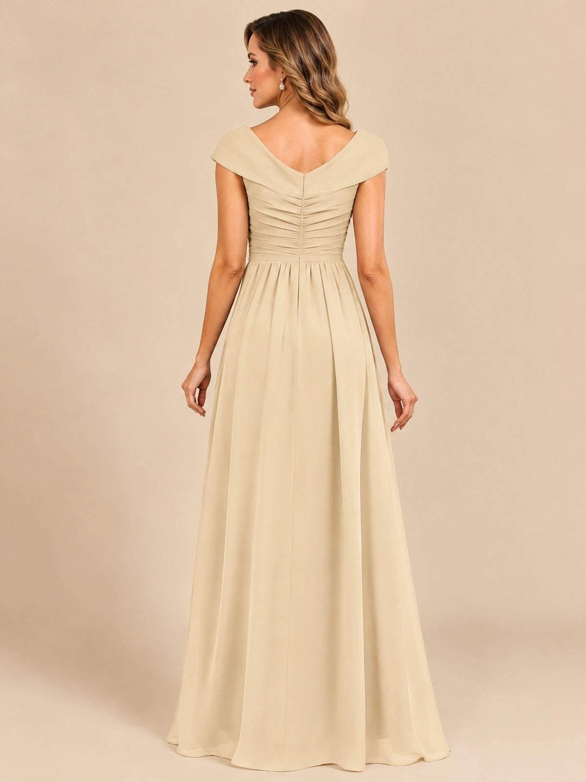 Cap Sleeve Mother of The Bride Dresses Long Chiffon Formal Gowns