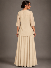 A-line 2 Pieces Chiffon Appliques Mother of The Bride Dresses with Jackets