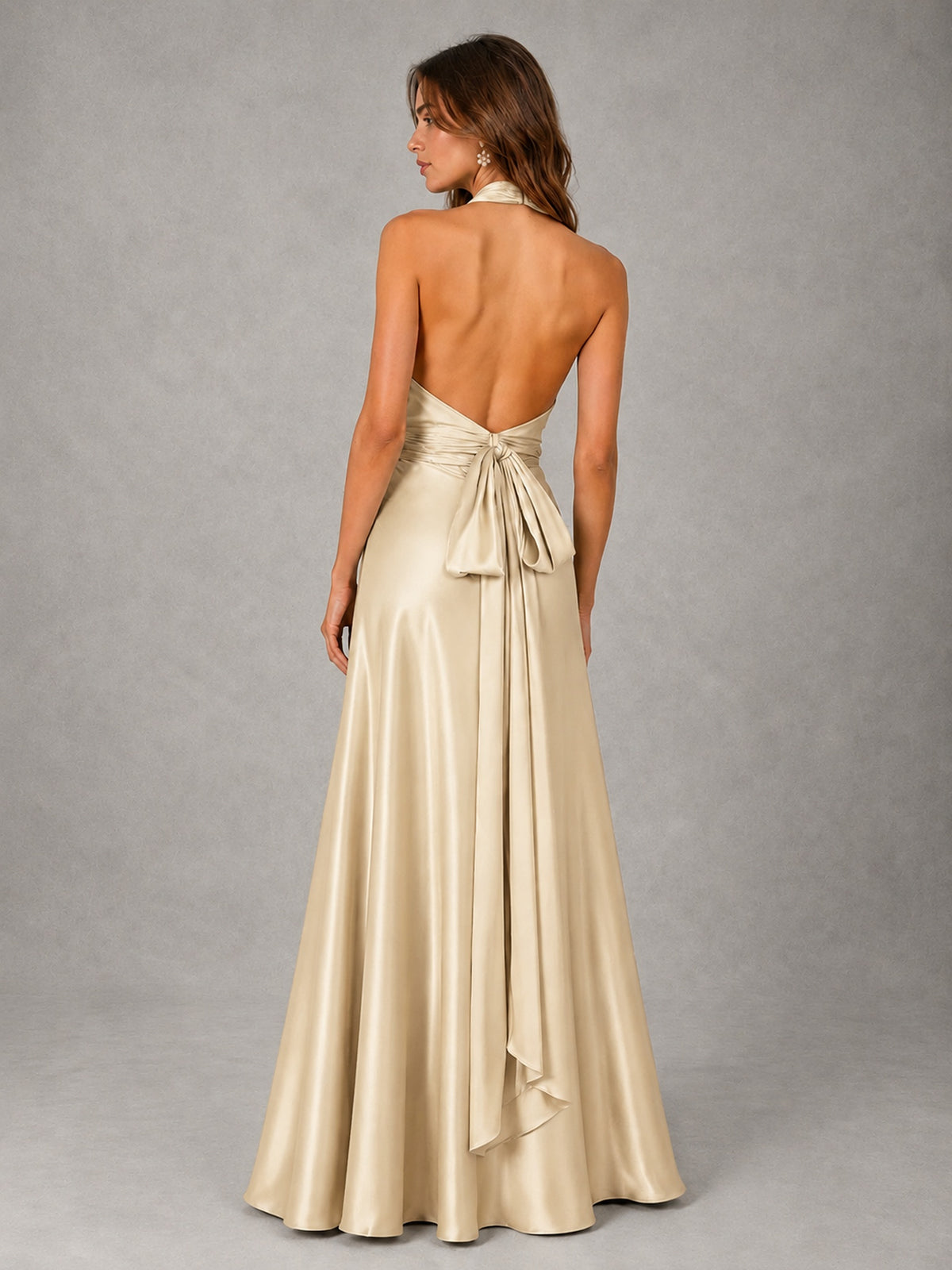Sage Green Satin A-Line Bridesmaid Dress with Halter Neck
