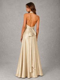 Sage Green Satin A-Line Bridesmaid Dress with Halter Neck