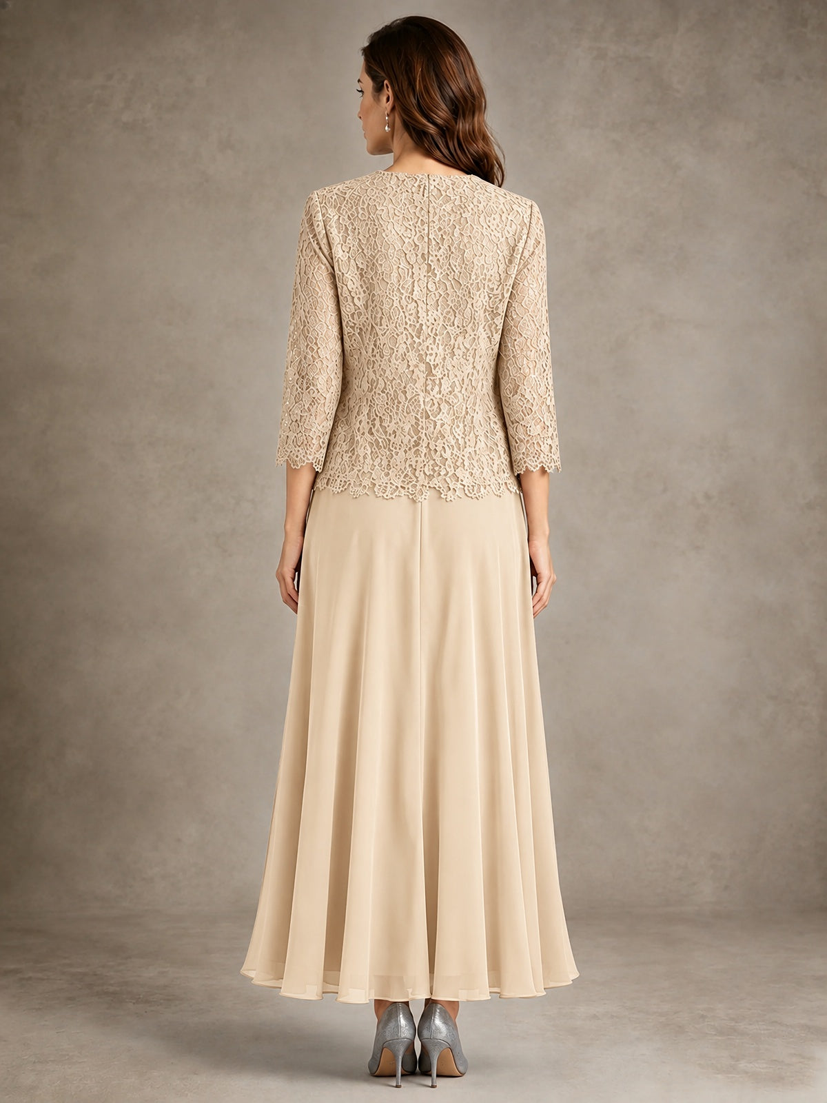 2-Piece Chiffon Mother of the Bride Dress with Lace Jacket