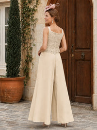 Elegant 3-Piece Chiffon Mother of the Bride Pantsuit with Floral Applique Jacket