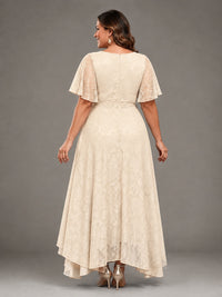 Jacquard Chiffon A-Line V-Neck High-Low Mother of the Bride Dress