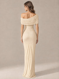 Elegant Draped Off Shoulder Ruched Mermaid Chiffon Formal Evening Gown