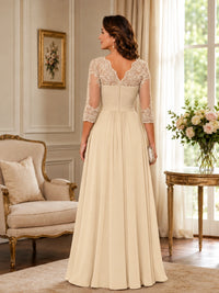 Chiffon Lace Applique Mother of the Bride Dress with 3/4 Sleeves
