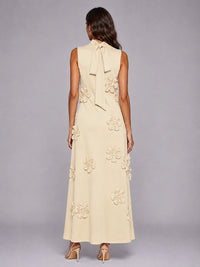 3D Floral Applique High Neck Prom Maxi Dress